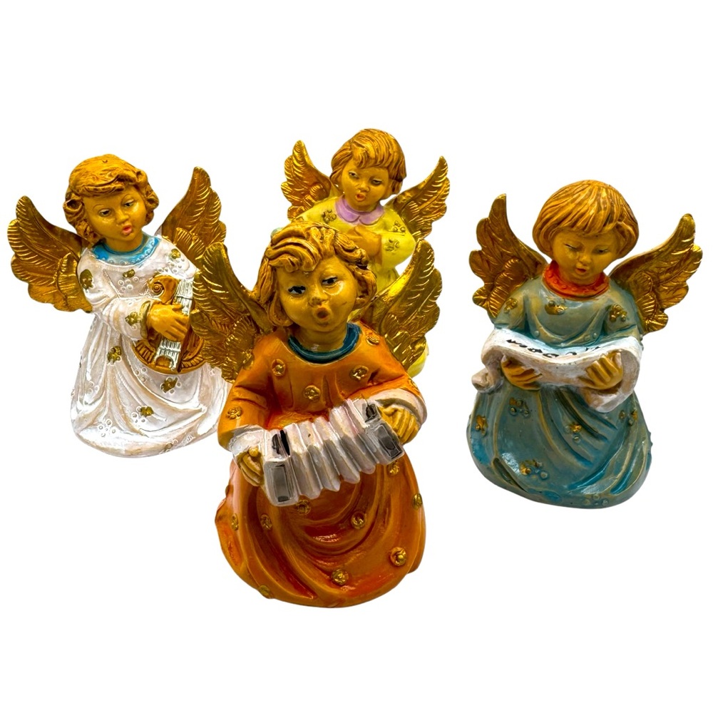 Vintage Angel Figurines Playing Instruments Set Of 4 Italy Depose From Italy 3”